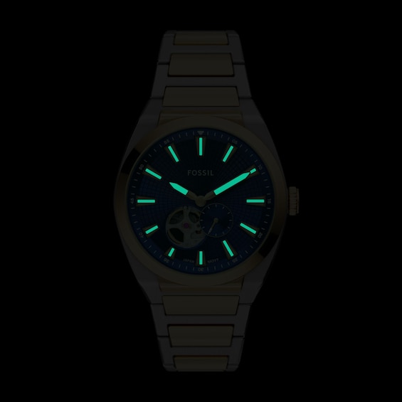 Men's Fossil Everett Automatic Watch in Two-Tone Stainless Steel with Blue Dial (Model: Me3275)