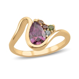 Pear-Shaped Simulated Alexandrite and Cubic Zirconia Wave Ring in Sterling Silver with 18K Gold Plate (4-7 Stones)