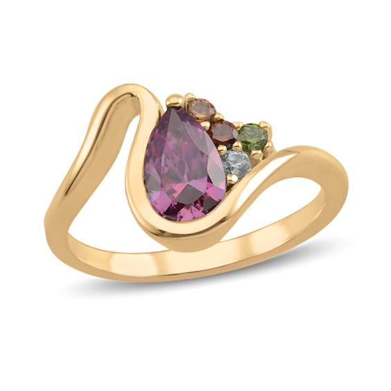 Pear-Shaped Simulated Alexandrite and Cubic Zirconia Wave Ring in Sterling Silver with 18K Gold Plate (4-7 Stones)