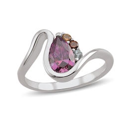 Pear-Shaped Simulated Alexandrite and Cubic Zirconia Wave Ring in Sterling Silver (4-7 Stones)
