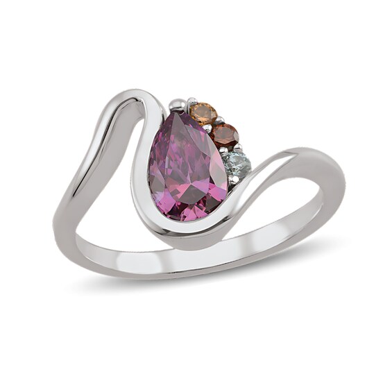 Pear-Shaped Simulated Gemstone Wave Ring in Sterling Silver (4-7 Stones)