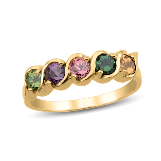 Mother's “S” Birthstone Ring in Sterling Silver with 18K Gold Plate (3 to 5 Stones)