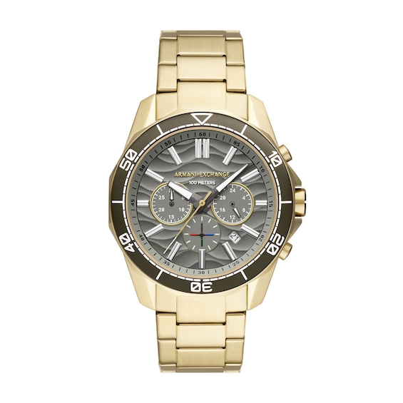 Men's Armani Exchange Chronograph Gold-Tone IP Watch with Grey Dial (Model: Ax1970)