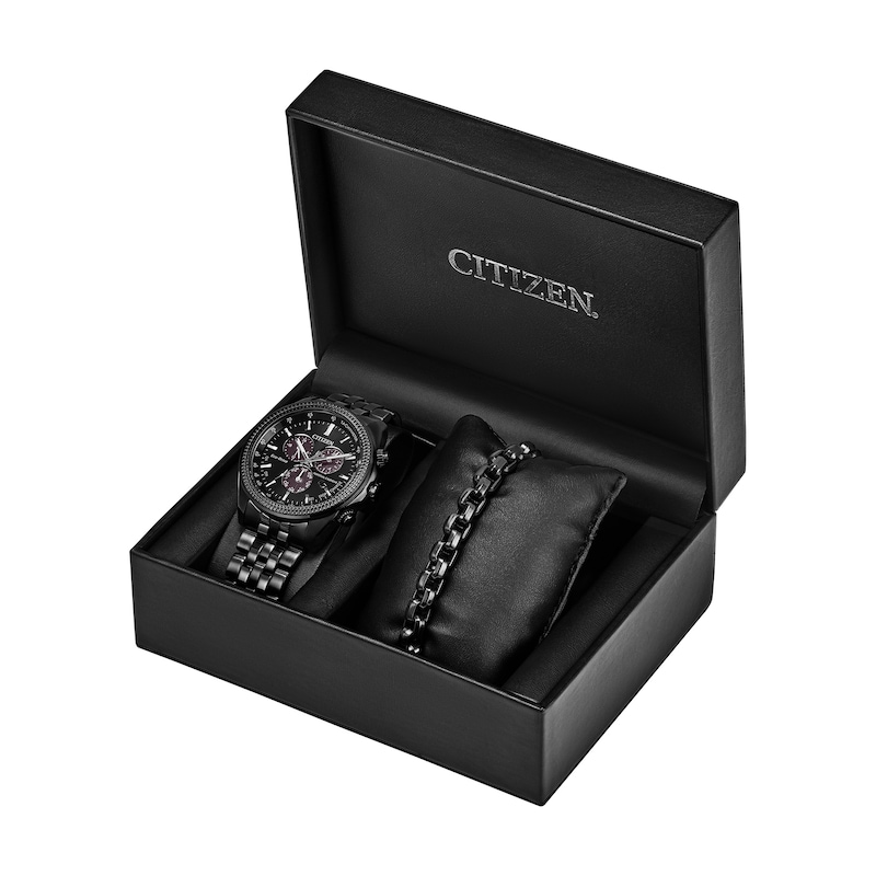 Main Image 2 of Men’s Citizen Eco-Drive® Perpetual Calendar Chrono Watch with Black Dial and Bracelet Set (Model: BJ5627-57E)