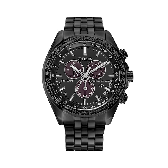 Men’s Citizen Eco-Drive® Perpetual Calendar Chrono Watch with Black Dial and Bracelet Set (Model: Bj5627-57E)