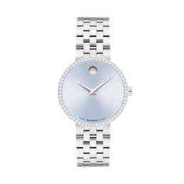 Ladies' Movado Museum Classic 1/2 CT.T.W. Lab-Grown Diamond Stainless Steel Watch with Blue Dial (Model: 0608066)