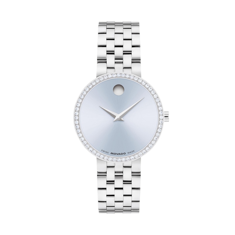 Main Image 1 of Ladies' Movado Museum Classic 1/2 CT.T.W. Lab-Grown Diamond Stainless Steel Watch with Blue Dial (Model: 0608066)