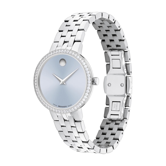 Ladies' Movado Museum Classic 1/2 Ct.t.w. Lab-Grown Diamond Stainless Steel Watch with Blue Dial (Model: 0608066)