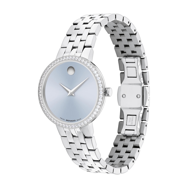 Main Image 2 of Ladies' Movado Museum Classic 1/2 CT.T.W. Lab-Grown Diamond Stainless Steel Watch with Blue Dial (Model: 0608066)
