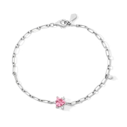 Trillion-Cut Pink Tourmaline and 1/10 CT. T.W. Lab-Grown Diamond Bracelet in 10K White Gold (F/VS2) - 7.5"