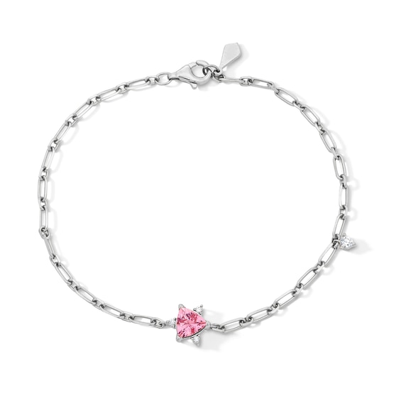 Trillion-Cut Pink Tourmaline and 1/10 CT. T.w. Lab-Grown Diamond Bracelet in 10K White Gold (F/Vs2) - 7.5"