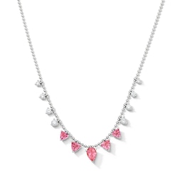 Pink Tourmaline and 1/3 CT. T.W. Lab-Grown Diamond Drop Necklace in 10K White Gold (F/VS2)