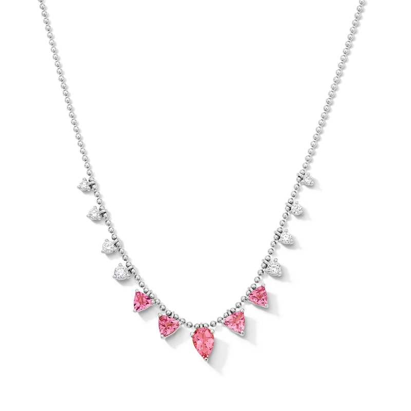 Main Image 1 of Pink Tourmaline and 1/3 CT. T.W. Lab-Grown Diamond Drop Necklace in 10K White Gold (F/VS2)