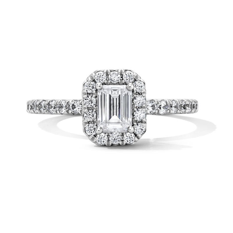 Main Image 1 of Classic Everlasting 1 CT. T.W. Emerald-Cut Certified Lab-Grown Diamond Frame Engagement Ring in 14K White Gold (F/VS2)