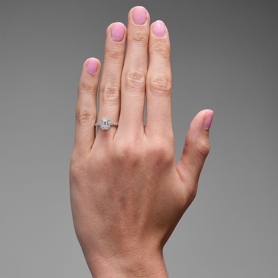 Classic Everlasting 1 CT. T.w. Emerald-Cut Certified Lab-Grown Diamond Frame Engagement Ring in 14K White Gold (F/Vs2)
