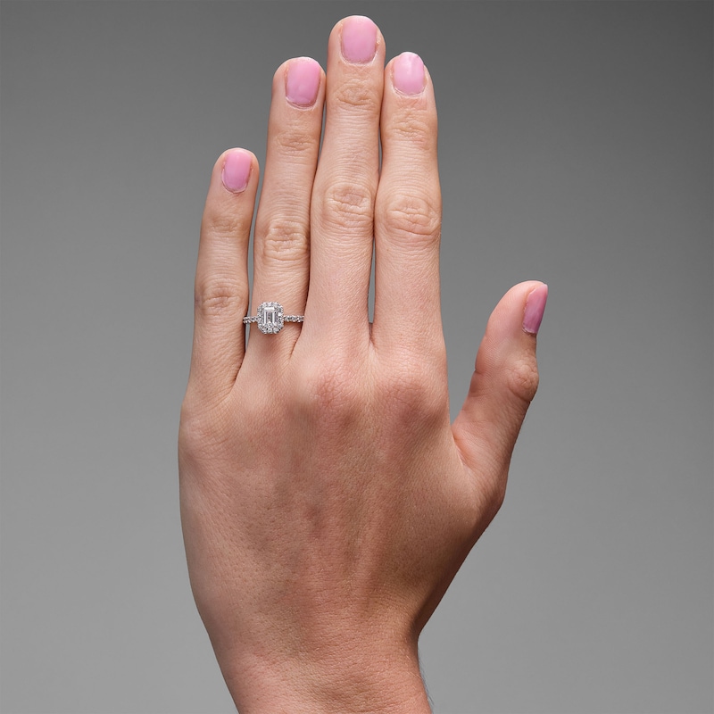 Main Image 2 of Classic Everlasting 1 CT. T.W. Emerald-Cut Certified Lab-Grown Diamond Frame Engagement Ring in 14K White Gold (F/VS2)
