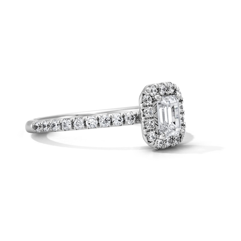 Main Image 4 of Classic Everlasting 1 CT. T.W. Emerald-Cut Certified Lab-Grown Diamond Frame Engagement Ring in 14K White Gold (F/VS2)