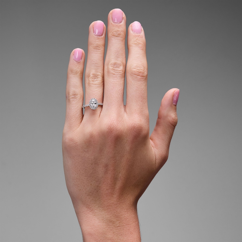 Main Image 2 of Classic Everlasting 1 CT. T.W. Oval Certified Lab-Grown Diamond Frame Engagement Ring in 14K White Gold (F/VS2)