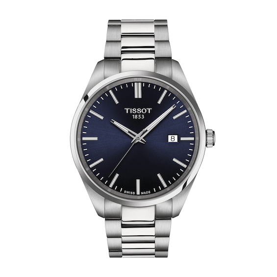 Men's Tissot PR 100 Analog Watch with Navy Blue Dial and Stainless Steel Bracelet (Model: T1504101104100)