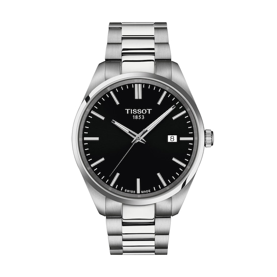 Men's Tissot PR 100 Analog Watch with Black Dial and Stainless Steel Bracelet (Model: T1504101105100)