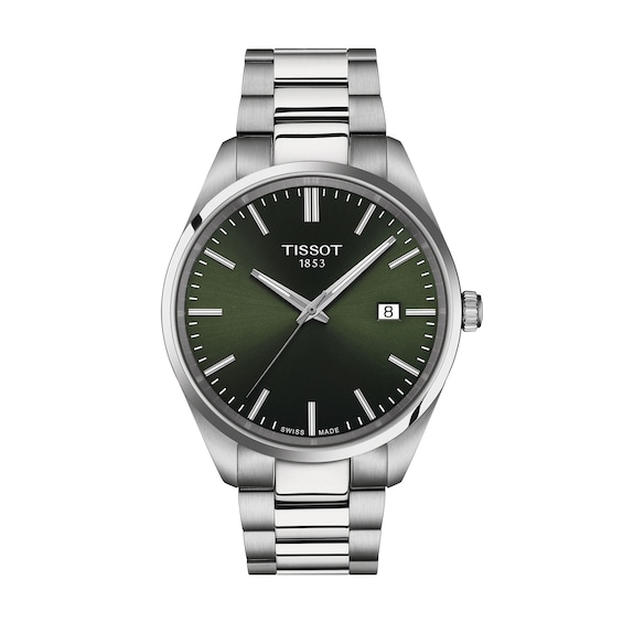 Men's Tissot PR 100 Analog Watch with Green Dial and Stainless Steel Bracelet (Model: T1504101109100)