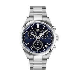 Men's Tissot PR 100 Chronograph Watch with Navy Blue Dial and Stainless Steel Bracelet (Model: T1504171104100)