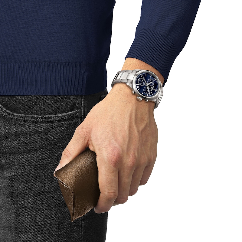 Main Image 5 of Men's Tissot PR 100 Chronograph Watch with Navy Blue Dial and Stainless Steel Bracelet (Model: T1504171104100)