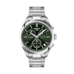 Men's Tissot PR 100 Chronograph Watch with Green Dial and Stainless Steel Bracelet (Model: T1504171109100)