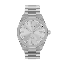 Men's Tissot PRC 100 Solar Watch with Silver-Tone Dial and Stainless Steel Bracelet (Model: T1514221103100)