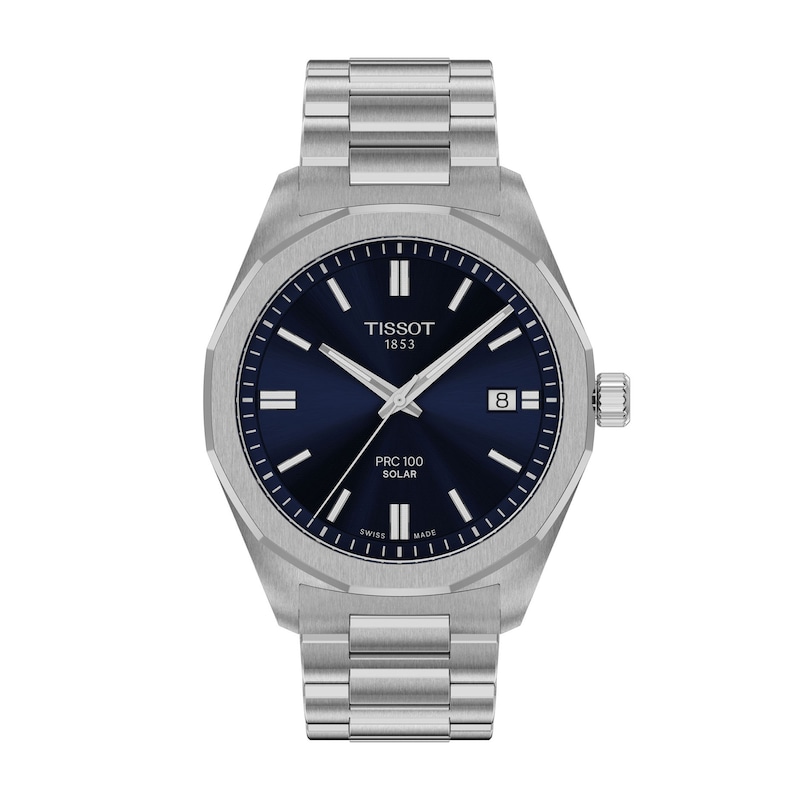 Main Image 1 of Men's Tissot PRC 100 Solar Watch with Navy Blue Dial and Stainless Steel Bracelet (Model: T1514221104100)