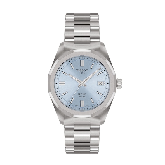 Unisex Tissot PRC 100 Solar Watch with Ice Blue Dial and Stainless Steel Bracelet (Model: T1518221135100)