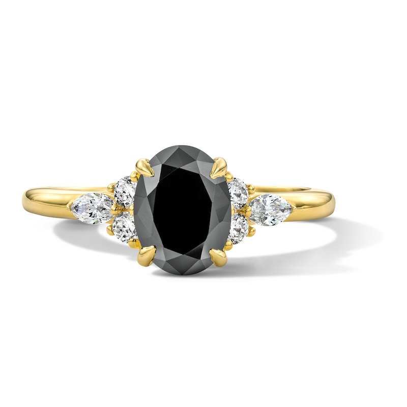 Main Image 1 of 1-3/4 CT. T.W. Oval Black and White Diamond Engagement Ring in 14K Gold