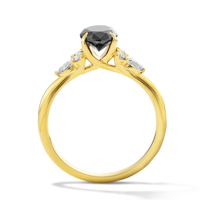 Main Image 3 of 1-3/4 CT. T.W. Oval Black and White Diamond Engagement Ring in 14K Gold