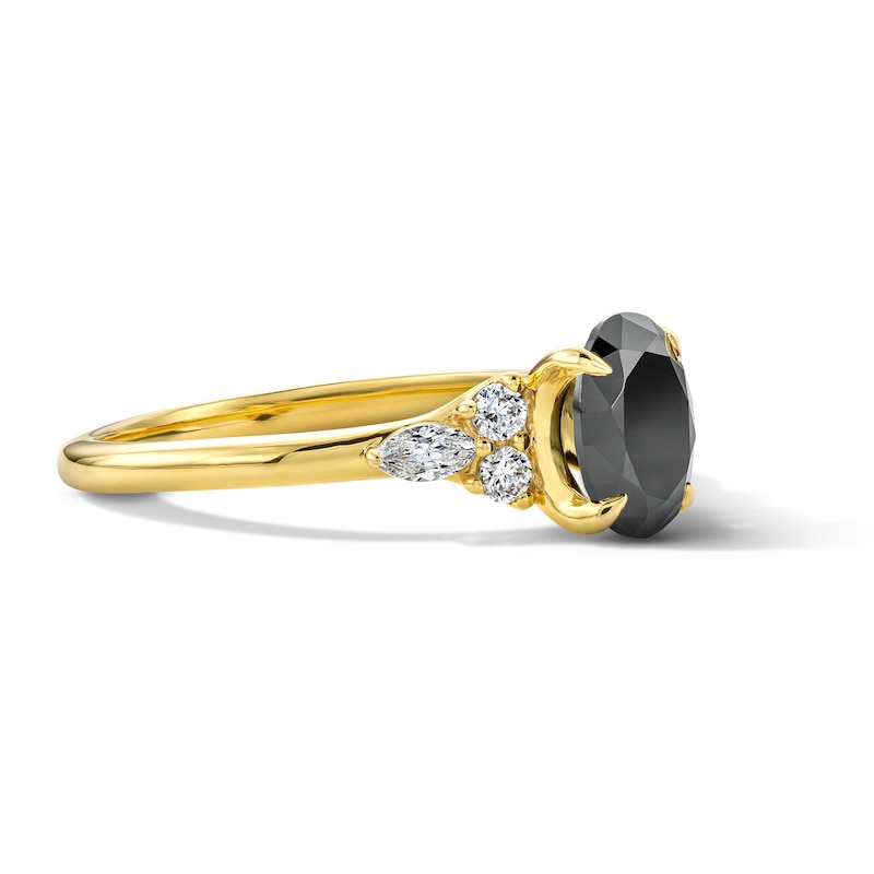 Main Image 4 of 1-3/4 CT. T.W. Oval Black and White Diamond Engagement Ring in 14K Gold