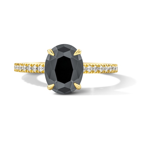 2-1/5 CT. T.w. Oval Black and White Diamond Hidden Frame Engagement Ring in 14K Gold