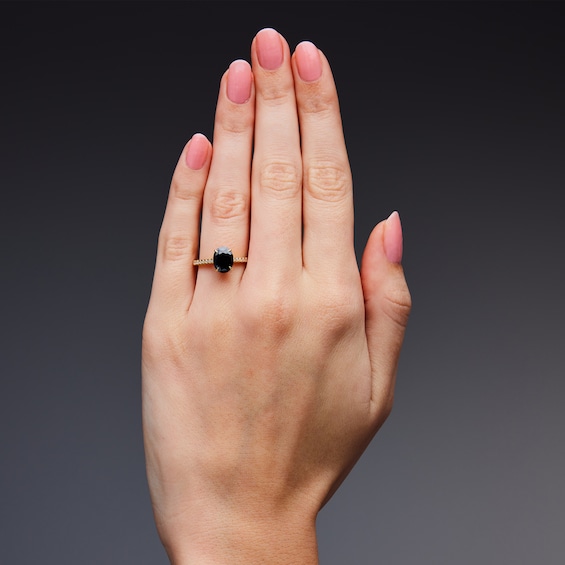 2-1/5 CT. T.w. Oval Black and White Diamond Hidden Frame Engagement Ring in 14K Gold