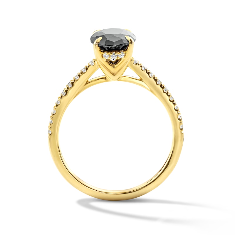 Main Image 3 of 2-1/5 CT. T.W. Oval Black and White Diamond Hidden Frame Engagement Ring in 14K Gold