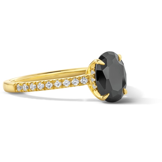 2-1/5 CT. T.w. Oval Black and White Diamond Hidden Frame Engagement Ring in 14K Gold