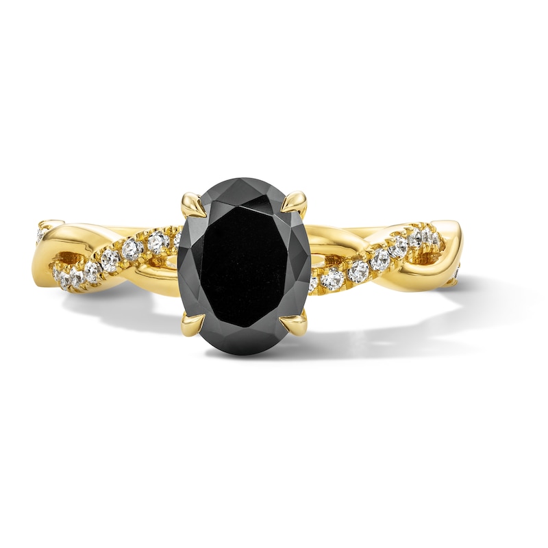 Main Image 1 of 1-3/4 CT. T.W. Oval Black and White Diamond Hidden Frame Engagement Ring in 14K Gold