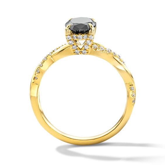1-3/4 CT. T.w. Oval Black and White Diamond Hidden Frame Engagement Ring in 14K Gold