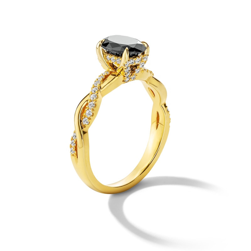 Main Image 5 of 1-3/4 CT. T.W. Oval Black and White Diamond Hidden Frame Engagement Ring in 14K Gold