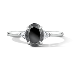 1-3/4 CT. T.W. Oval Black Diamond and Trillion-Cut Diamond Three-Stone Engagement Ring in 14K White Gold