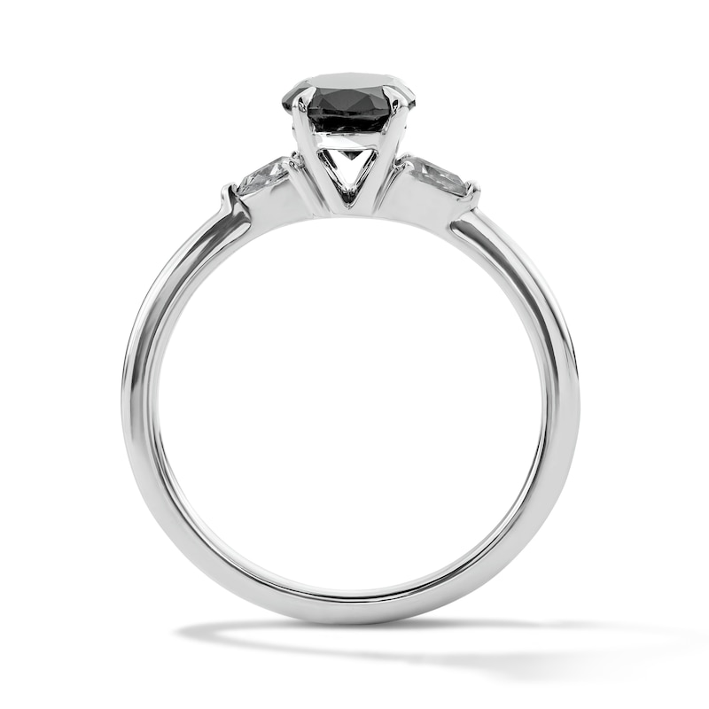 Main Image 3 of 1-3/4 CT. T.W. Oval Black Diamond and Trillion-Cut Diamond Three-Stone Engagement Ring in 14K White Gold
