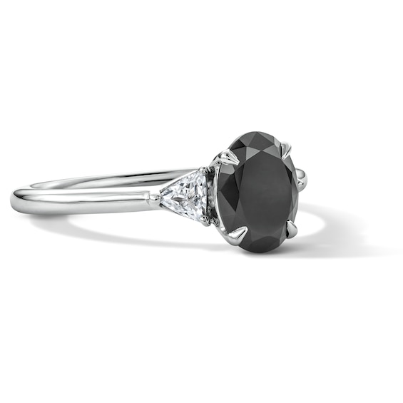 1-3/4 CT. T.w. Oval Black Diamond and Trillion-Cut Diamond Three-Stone Engagement Ring in 14K White Gold