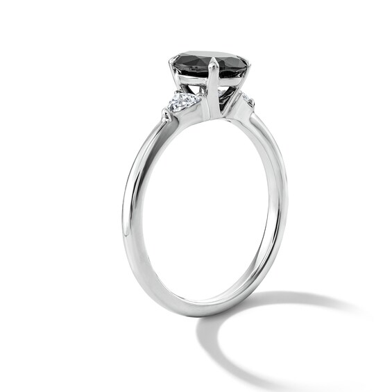 1-3/4 CT. T.w. Oval Black Diamond and Trillion-Cut Diamond Three-Stone Engagement Ring in 14K White Gold