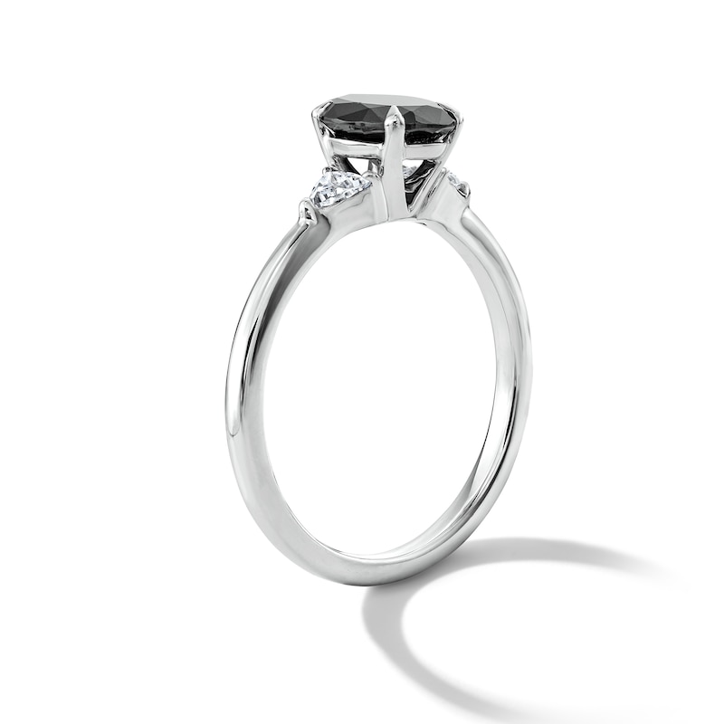 Main Image 5 of 1-3/4 CT. T.W. Oval Black Diamond and Trillion-Cut Diamond Three-Stone Engagement Ring in 14K White Gold