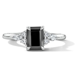 1-3/4 CT. T.W. Emerald-Cut Black and White Diamond Engagement Ring in 14K White Gold