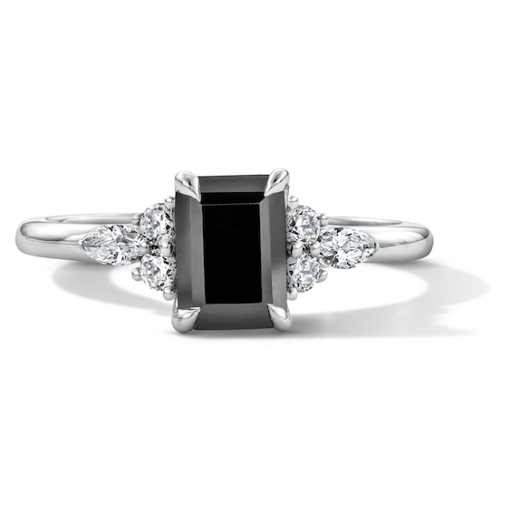1-3/4 CT. T.w. Emerald-Cut Black and White Diamond Engagement Ring in 14K White Gold