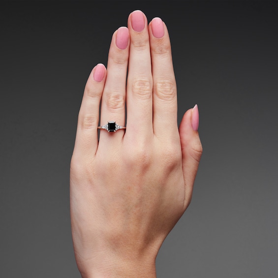 1-3/4 CT. T.w. Emerald-Cut Black and White Diamond Engagement Ring in 14K White Gold