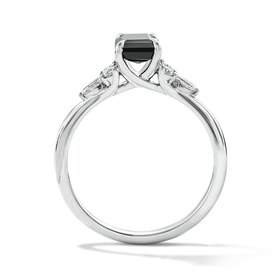 1-3/4 CT. T.w. Emerald-Cut Black and White Diamond Engagement Ring in 14K White Gold
